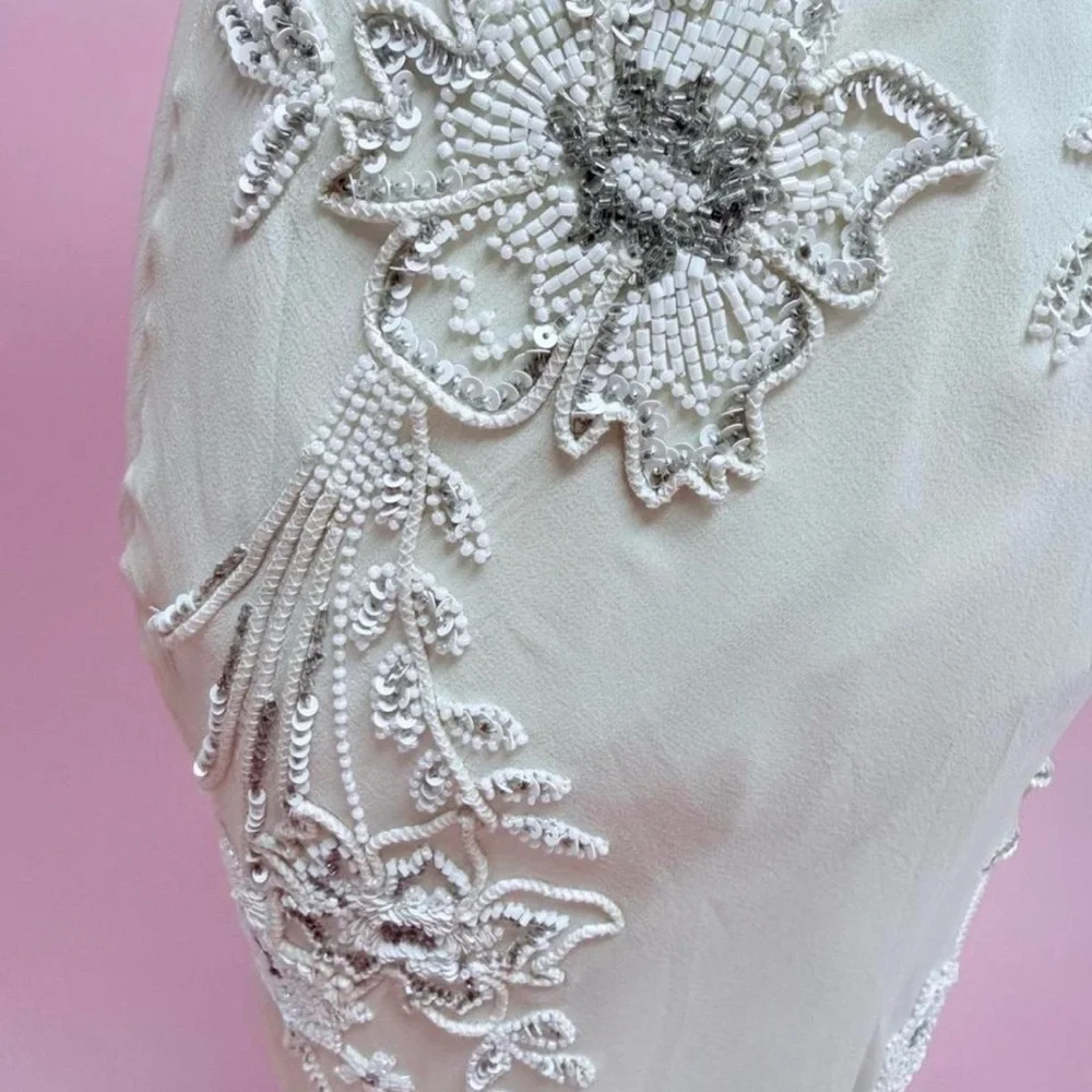 Lo Adoro Elegant Champagne/Sand Colored Embroidered Spaghetti-Strap Gown - Picture 9 of 10